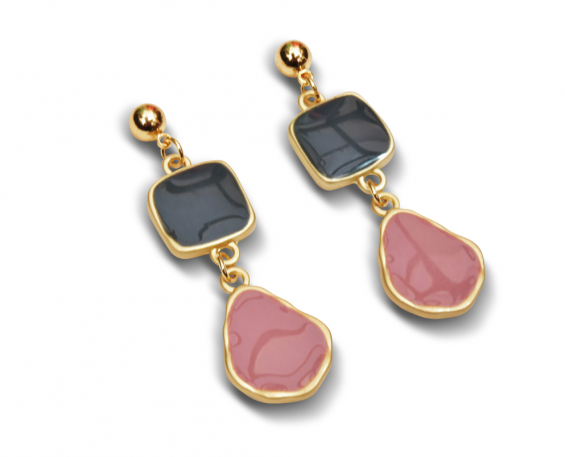 aretes fantasia cuadrado verde semicirculo rosa